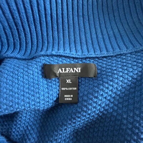Alfani Mens Blue Quarter-Zip Mock Neck Pullover Sweater XL Cotton Textured Knit - Picture 3 of 8
